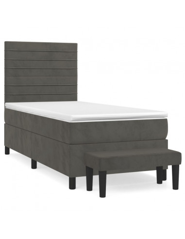 Giroletto a Molle con Materasso Grigio Scuro 90x190 cm Velluto