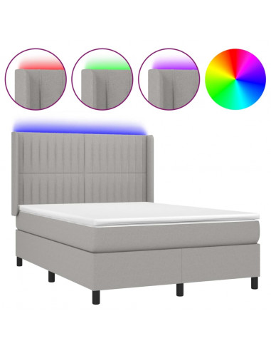 Letto a Molle Materasso e LED Grigio Chiaro 140x200 cm Tessuto