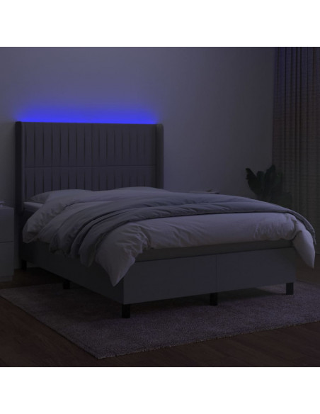 Letto a Molle Materasso e LED Grigio Chiaro 140x200 cm Tessuto