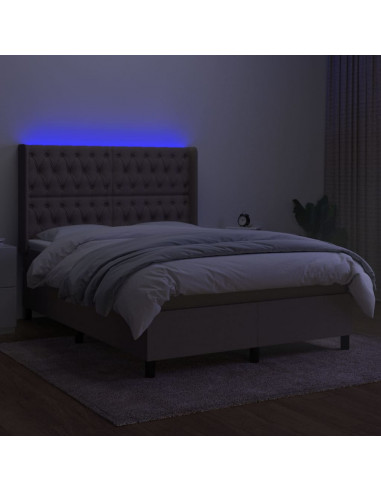 Letto a Molle con Materasso e LED Tortora 140x190 cm in Tessuto