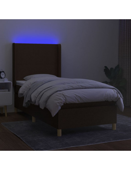 Letto a Molle Materasso e LED Marrone Scuro 90x200cm in Tessuto