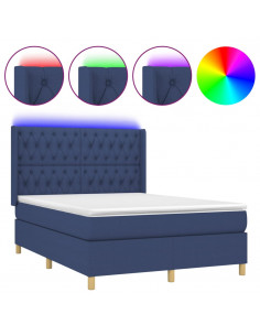 Letto a Molle con Materasso e LED Blu 140x190 cm in Tessuto 2