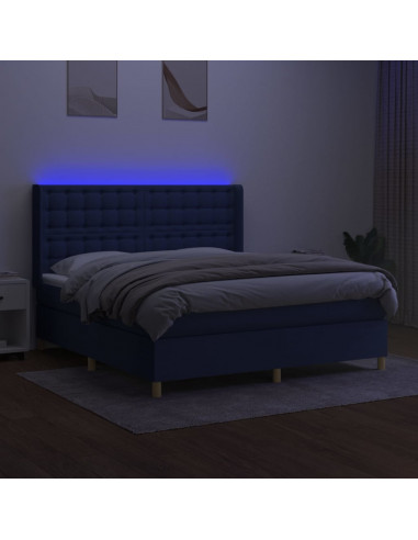 Letto a Molle con Materasso e LED Blu 160x200 cm in Tessuto