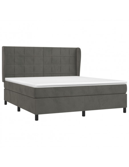 Giroletto a Molle con Materasso Grigio Scuro 160x200 cm Velluto