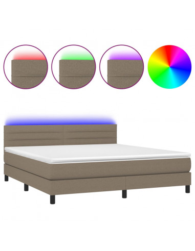 Letto a Molle con Materasso e LED Tortora 180x200 cm in Tessuto