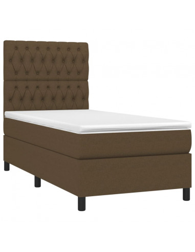 Letto a Molle Materasso e LED Marrone Scuro 90x190cm in Tessuto
