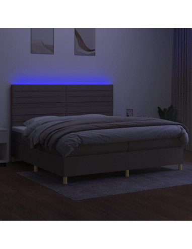 Letto a Molle Materasso e LED tortora 200x200cm in Tessuto