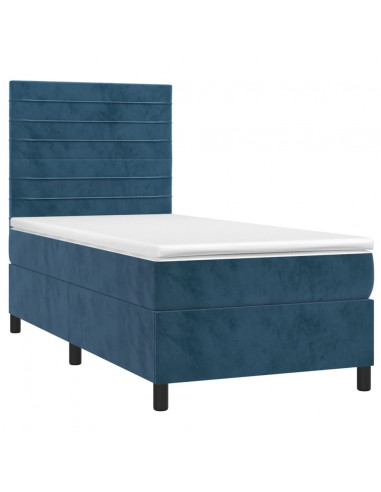 Letto a Molle con Materasso e LED Blu Scuro 90x200cm in Velluto