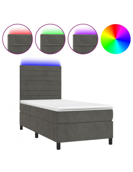 Letto a Molle con Materasso e LED Grigio Scuro 80x200cm Velluto