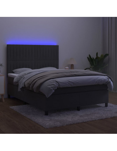 Letto a Molle con Materasso e LED Grigio Scuro 140x190 cm