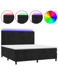 Letto a Molle con Materasso e LED Nero 180x200 cm in Velluto 2