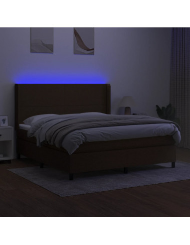 Letto a Molle Materasso e LED MarroneScuro 180x200cm in Tessuto