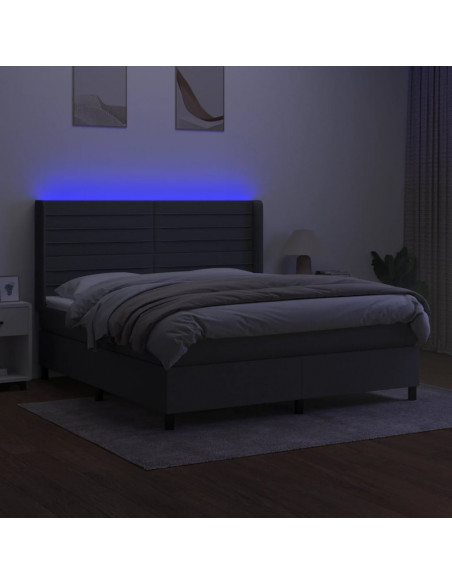 Letto a Molle Materasso e LED Grigio Scuro 160x200cm in Tessuto