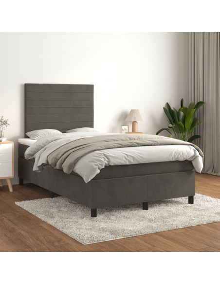 Giroletto a Molle con Materasso Grigio Scuro 120x190 cm Velluto