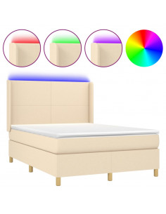 Letto a Molle con Materasso e LED Crema 140x190 cm in Tessuto 2