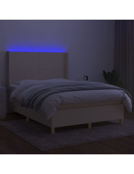 Letto a Molle con Materasso e LED Crema 140x190 cm in Tessuto