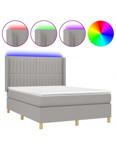 Letto a Molle Materasso e LED Grigio Chiaro 140x200 cm Tessuto 2