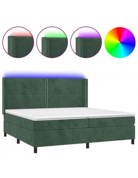 Letto a Molle con Materasso e LED Verde Scuro 200x200cm Velluto