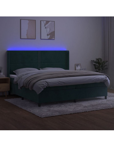 Letto a Molle con Materasso e LED Verde Scuro 200x200cm Velluto
