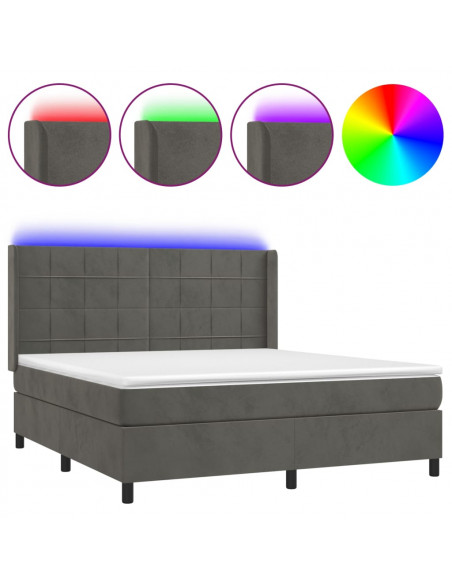 Letto a Molle con Materasso e LED Grigio Scuro 160x200 cm
