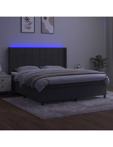 Letto a Molle con Materasso e LED Grigio Scuro 160x200 cm
