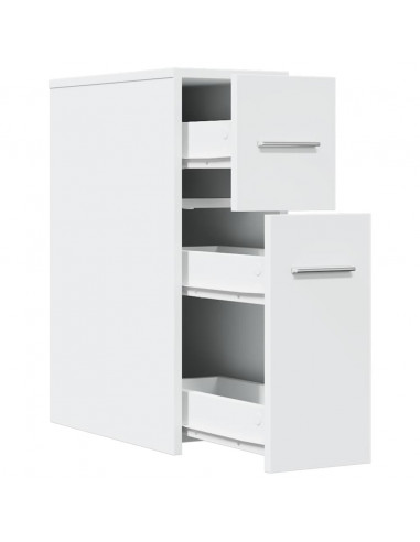 Armadietto da Bagno Stretto con Ruote Bianco in Truciolato