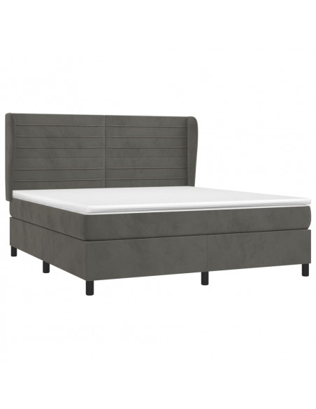 Giroletto a Molle con Materasso Grigio Scuro 160x200 cm Velluto