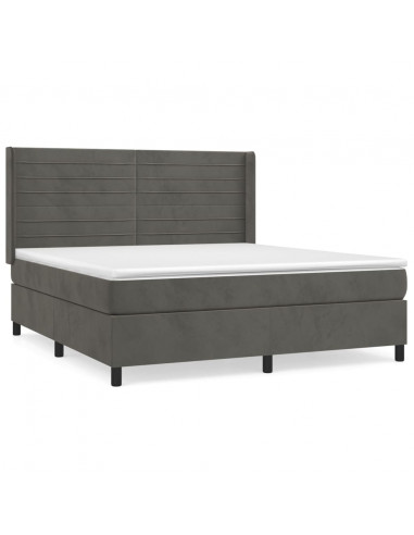 Giroletto a Molle con Materasso Grigio Scuro 160x200 cm Velluto