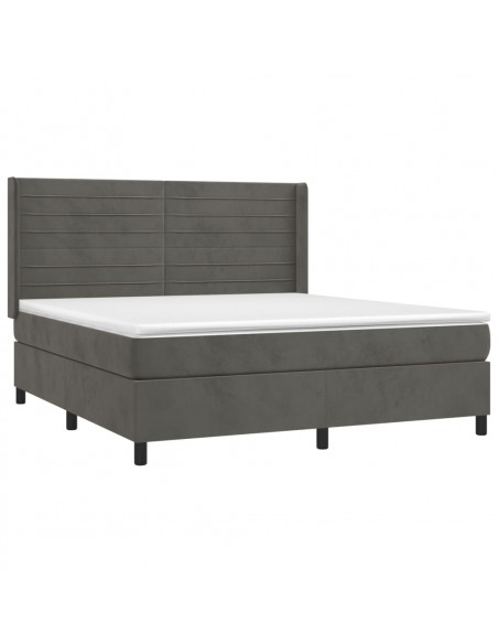 Giroletto a Molle con Materasso Grigio Scuro 160x200 cm Velluto