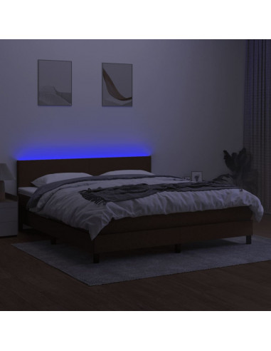 Letto a Molle Materasso e LED Marrone Scuro 160x200 cm Tessuto