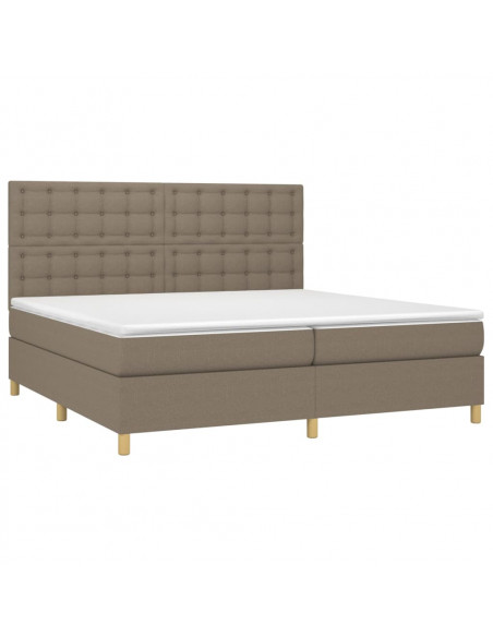 Letto a Molle Materasso e LED tortora 200x200cm in Tessuto