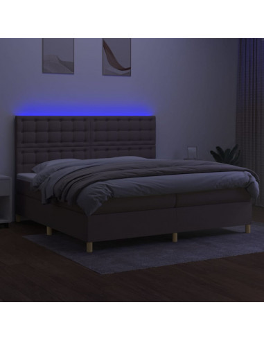 Letto a Molle Materasso e LED tortora 200x200cm in Tessuto