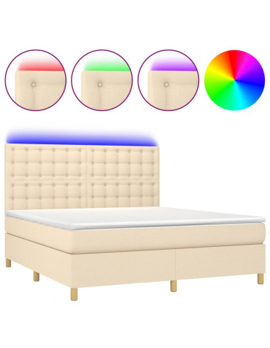 Letto a Molle con Materasso e LED Crema 160x200 cm in Tessuto