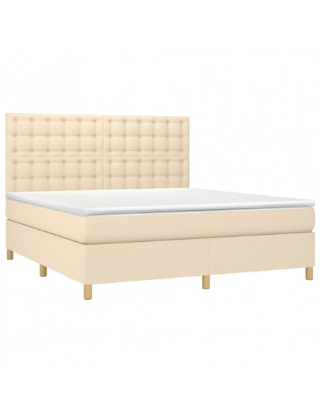 Letto a Molle con Materasso e LED Crema 160x200 cm in Tessuto