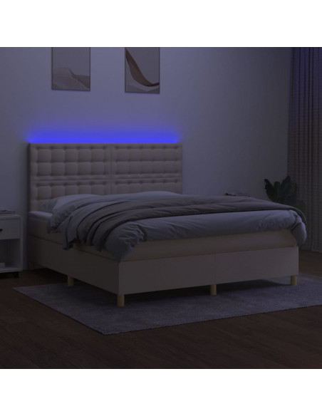 Letto a Molle con Materasso e LED Crema 160x200 cm in Tessuto
