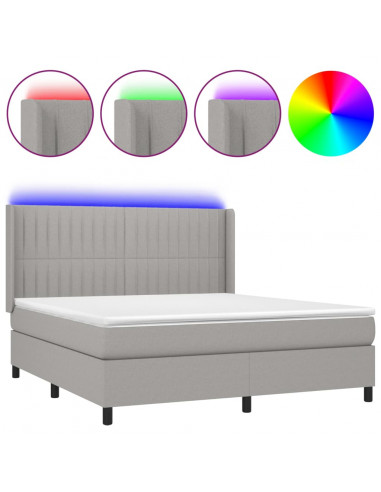 Letto a Molle Materasso e LED Grigio Chiaro 160x200 cm Tessuto
