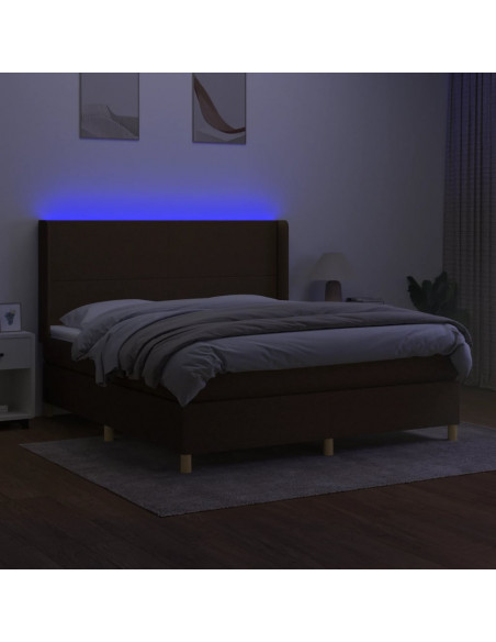 Letto a Molle Materasso e LED MarroneScuro 180x200cm in Tessuto