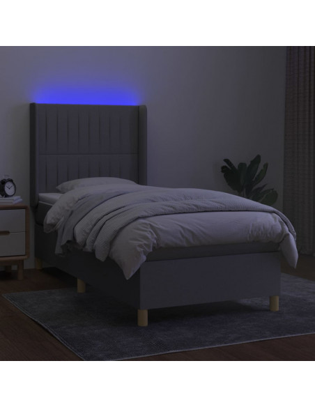 Letto a Molle Materasso e LED Grigio Chiaro 80x200 cm Tessuto