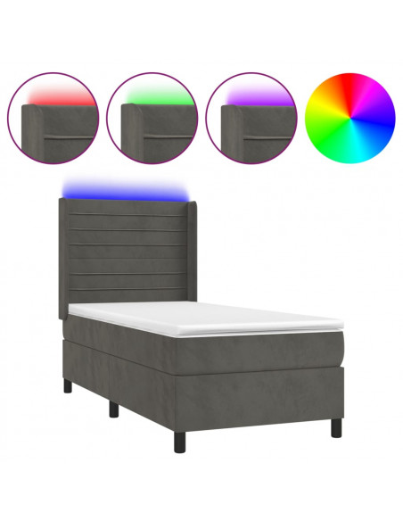 Letto a Molle con Materasso e LED Grigio Scuro 80x200cm Velluto