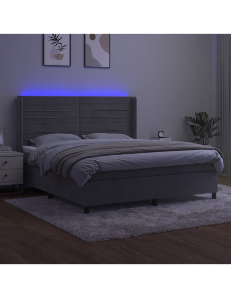 Letto a Molle Materasso e LED Grigio Chiaro 180x200 cm Velluto