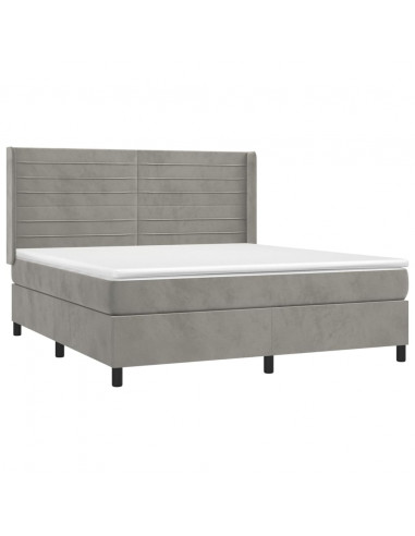 Letto a Molle Materasso e LED Grigio Chiaro 180x200 cm Velluto