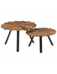 Tavolini da Salotto 2 pz in Legno Massello di Recupero