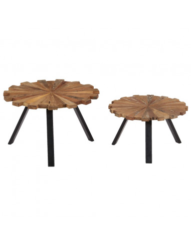 Tavolini da Salotto 2 pz in Legno Massello di Recupero