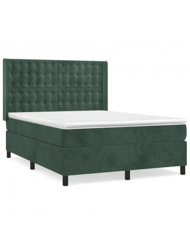 Giroletto a Molle con Materasso Verde Scuro 140x190 cm Velluto