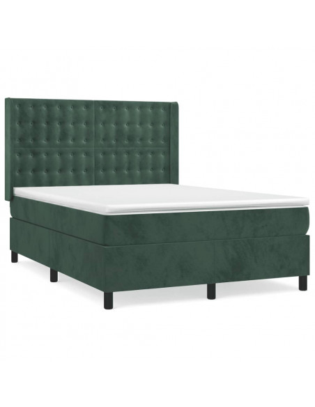 Giroletto a Molle con Materasso Verde Scuro 140x190 cm Velluto