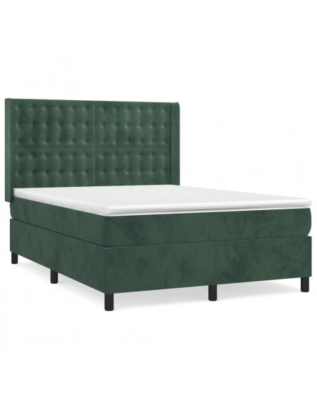 Giroletto a Molle con Materasso Verde Scuro 140x200 cm Velluto