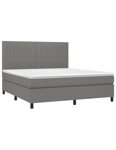 Letto a Molle Materasso e LED Grigio Scuro 160x200cm in Tessuto