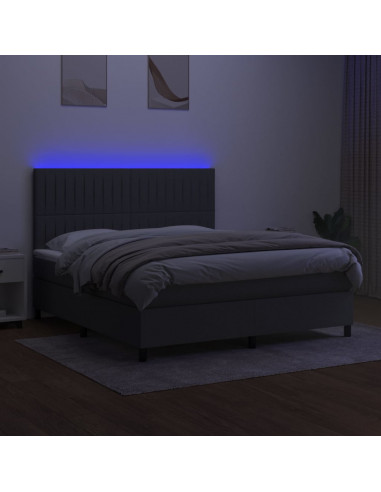Letto a Molle Materasso e LED Grigio Scuro 160x200cm in Tessuto