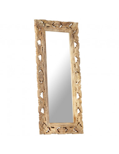 Specchio Intagliato a Mano 110x50 cm in Legno Massello di Mango