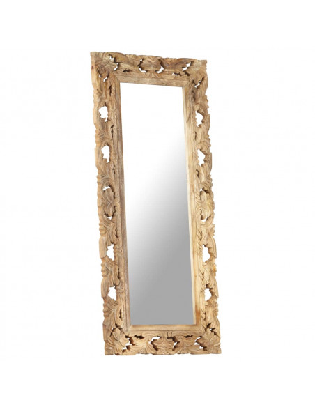 Specchio Intagliato a Mano 110x50 cm in Legno Massello di Mango